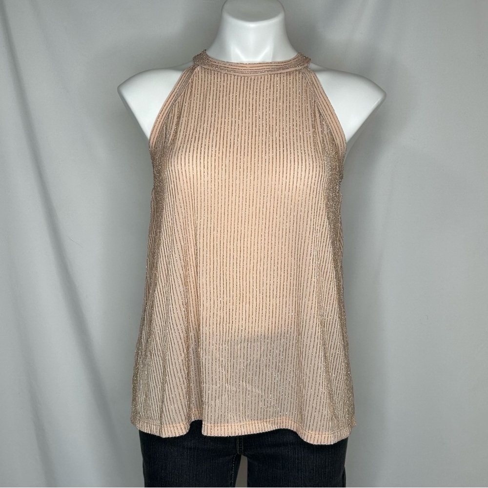 W5 by Anthropologie Beige Blush Halter with Metallic Top, Medium